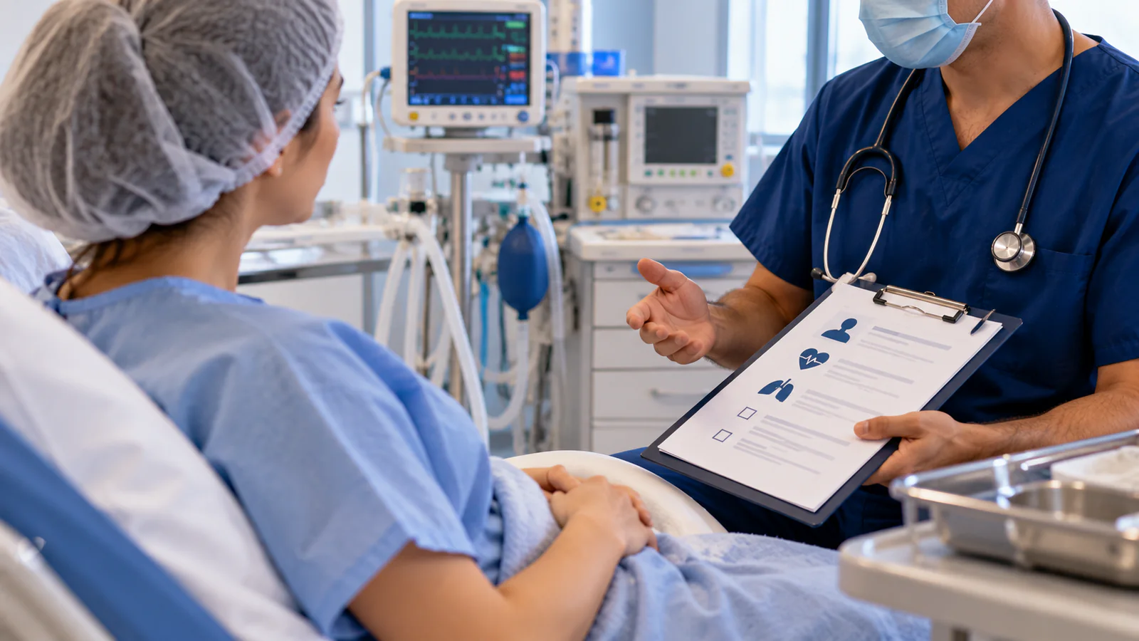 Illustration de préparation et de consultation : Questions d’anesthésie avant une chirurgie esthétique