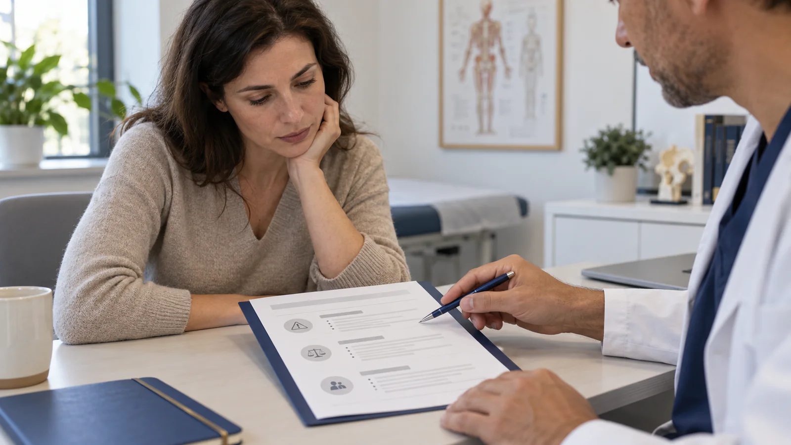 Illustration de préparation et de consultation : Consentement éclairé et consignes écrites avant chirurgie